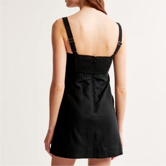 Abercrombie & Fitch Emerson Mini Dress Linen Blend Black Size Extra Small - Picture 2 of 7